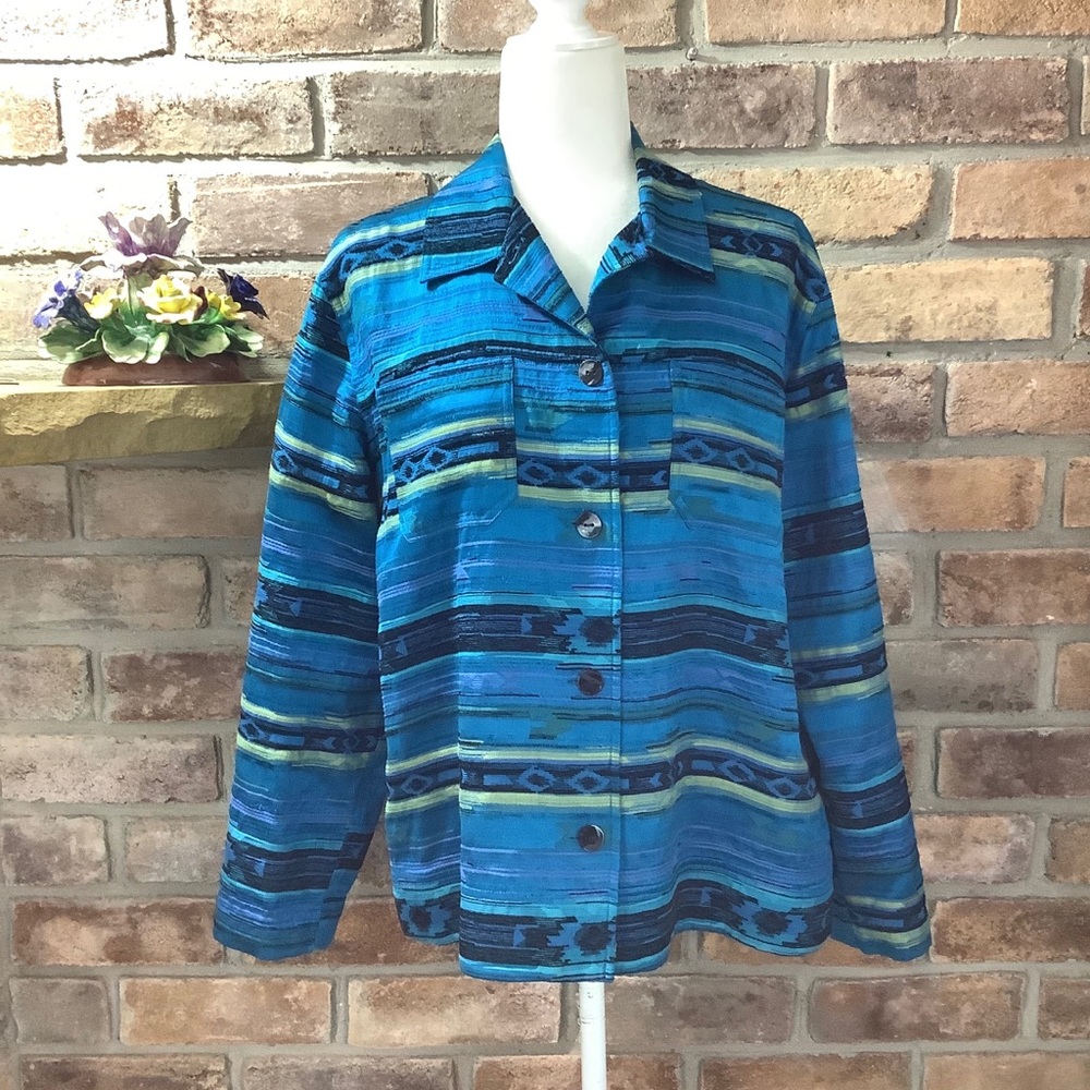 CHICO’S Striped/Aztec Print Silk Blend Jacket 153